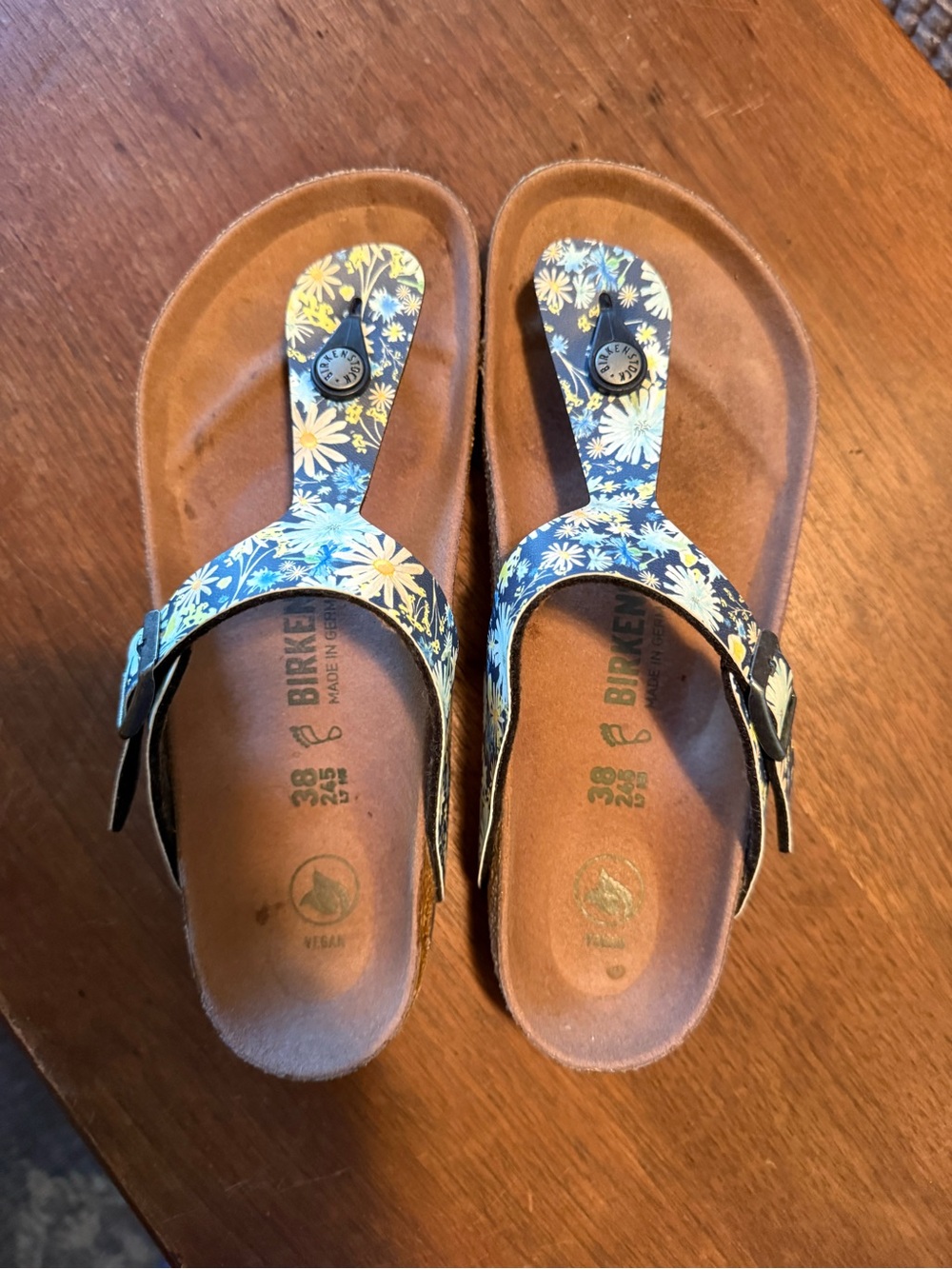 Birkenstock Floral Blue Pattern Thong Sandals - Women's